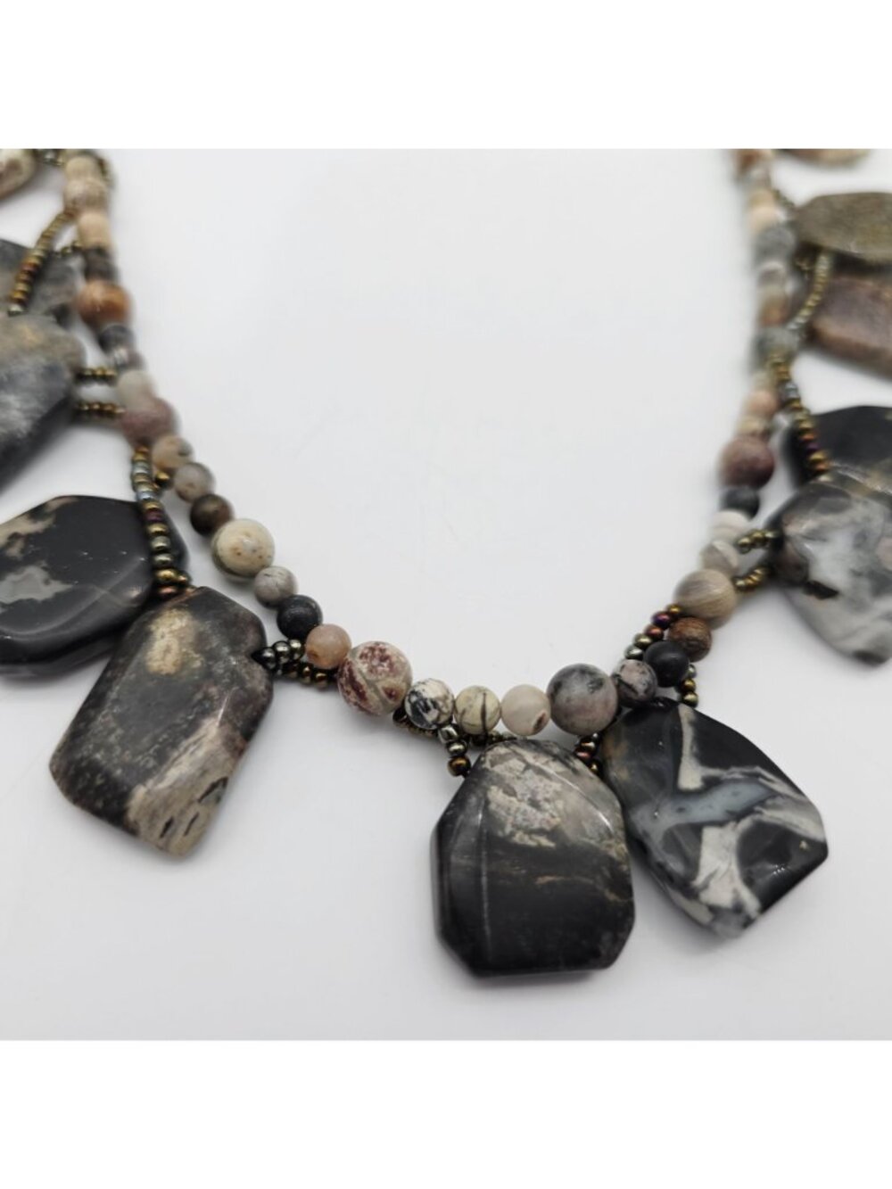 Natural Gemstone 925 Sterling Silver Beaded Multi Color Necklace 15" - Picture 2 of 7